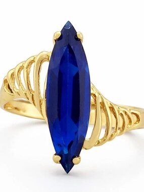 Created 7.08 Cts Blue Sapphire Ring Solid 10k Yellow Gold